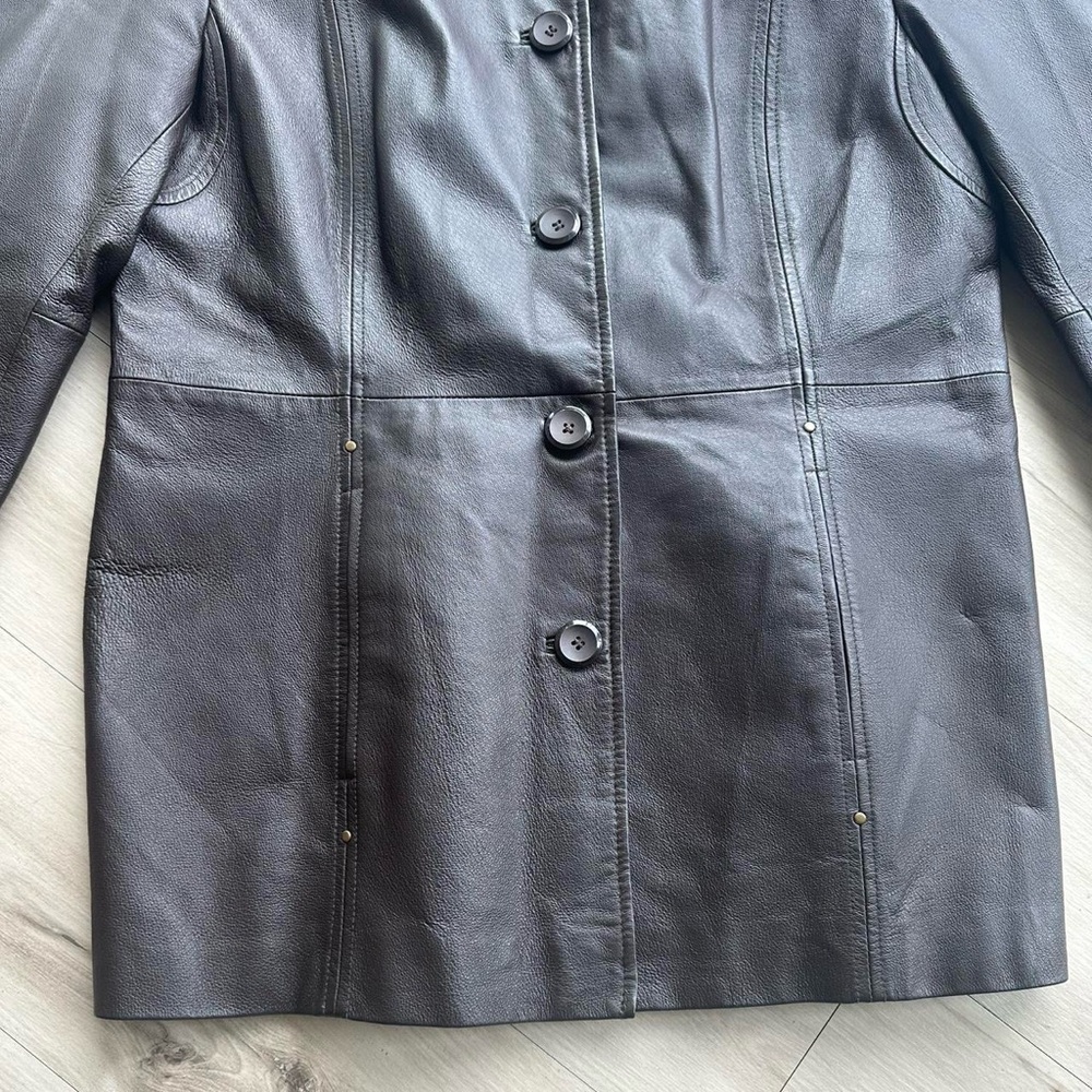 east 5th vintage brown long paneled leather jacket - Picture 2 of 7
